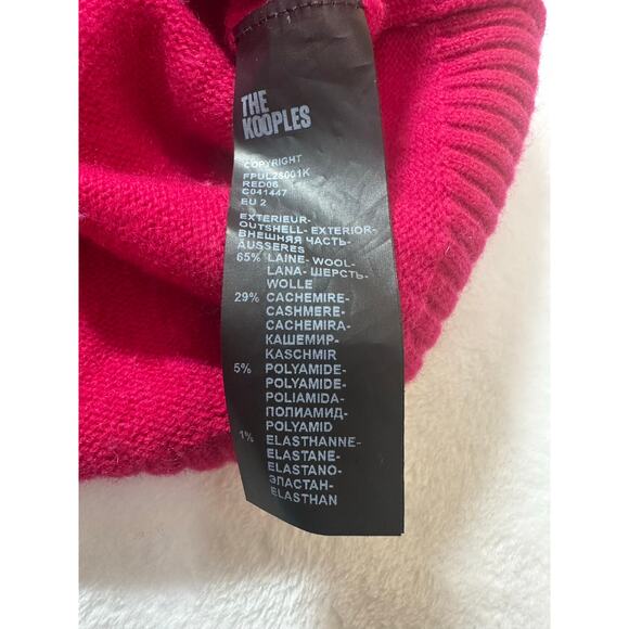 The Kooples Wool Cashmere Sweater Turtleneck with Button Detail Deep Pink Medium - Picture 4 of 8